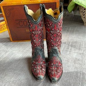 Corral Boots - Black-Red Glitter Size 7